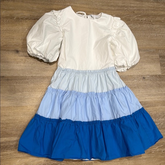 English Factory Size XS White and Blue Bubble Mini dress  Balloon Short Sleeve - Picture 4 of 15